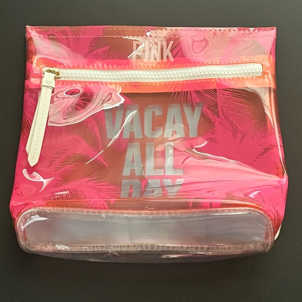 PINK Transparent Cosmetic Bag Zippered Beach Tropical Stylish Y2K Makeup Beauty